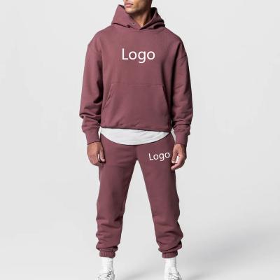 China Breathable High Quality 100% Cotton Custom Pullover Hoodie And Sweatpants Joggers Suits 2 Piece Sports Tracksuit For Men Hoodie Set for sale