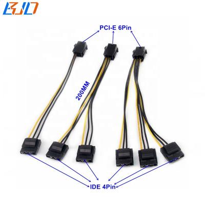 China Desktop PCI-E ATX 6PIN to 3*IDE Molex 4 PIN Connector Splitter Power Cable 18AWG 0.2M 20CM 200MM in stock for sale