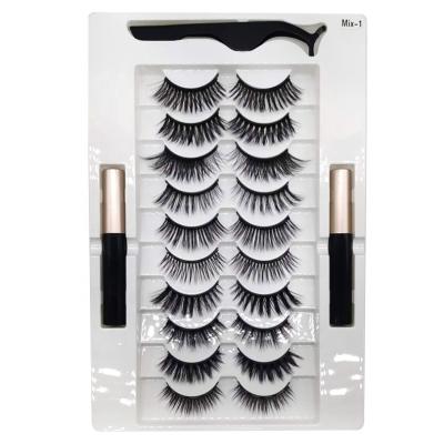 China Natural False Eyelashes 25mm Mink Eyelash Vendor Magnetic False 10 Pairs Kit for sale