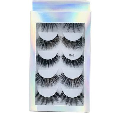 China Natural Colored Laser Box Eyelash Boxes Custom Logo 5 Pairs Faux Mink Eyelashes Set for sale