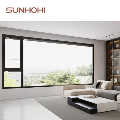 China Modern Design Swing SUNHOHI Modern Design Frame Exterior Windows Cutout Windows Large Narrow Hurricane Aluminum Thermal Glass Casement Windows for sale