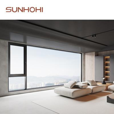 China SUNHOHI Double Swing Tempered Glass Window Bar Production Line Wind Water Proof Safety Sound Aluminum Windows for sale