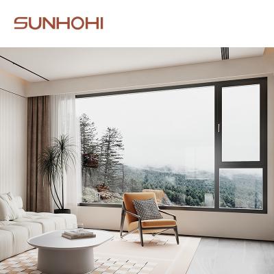 China Burglar Proof Mosquito Screen Window Swing SUNHOHI Double Tempered Glass Aluminum Thermal Break Net Sound Proof Solution For Window for sale