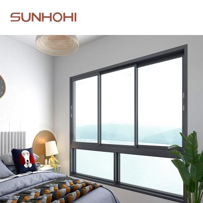 China SUNHOHI Aluminum Narrow Frame 25mm Frame Sliding Windows Auto Lock Sliding With Armrests Sliding Window Rails Sliding Windows for sale