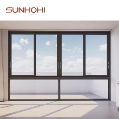 China SUNHOHI Metal Window Sliding With Burglar Proof Designs Insect Lock Window Screen Cut 3 Tracks Aluminum Thermal Sliding Window for sale