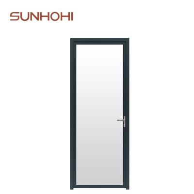 China SUNHOHI Waterproof Ultra Shrink Frame Bathroom Toilet Kitchen Entrance Doors Kitchen Bathroom Frosted Aluminum Indoor Frosted Swing Door for sale