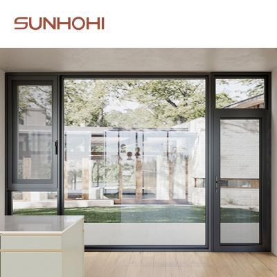 China SUNHOHI Waterproof Security Aluminum Windows and Doors 2 in 1 Hurricane Aluminum Glass Door Insulated Patio Windows Screen Fly Doors for sale