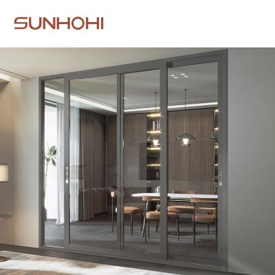 China Sound Insulation SUNHOHI Kitchen Sliding Lock System Interior Doors Aluminum Double Glass Sheet Double Glazed Door Acoustic Partition Doors for sale