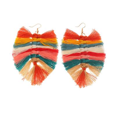 China High Quality Cotton Tassel Woven 2021 Fashionable Jewelry Women Boho Ethnic Earrings for sale