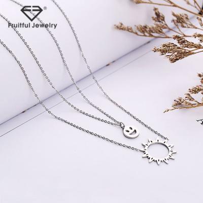 China Wholesale Special Gift CLASSIC Sun Smile Face Shaped Long Pendant Titanium Steel Chain Double Layer Necklace for sale