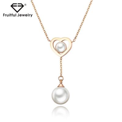 China Direct Selling 18K Rose Gold Titanium Steel Necklace Shell Pearl Heart Pendant Factory Freshwater CLASSIC for sale