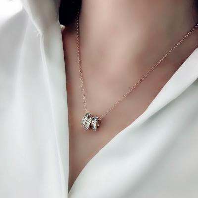 China CLASSIC Unique Design 18K Rose Gold Titanium Steel Crystal Three Circles Druzy Pendant Necklace for sale