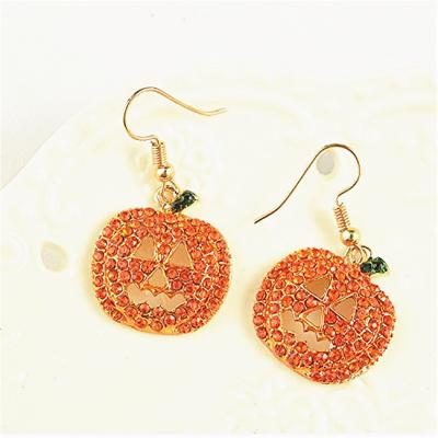 China Halloween Crystal Dangle Women Holiday Jewelry Hypoallergenic Smiling Face Pumpkin Drop Earrings Anti-allergy for sale