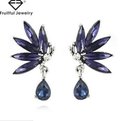 China Beautiful Design New Products ALLOY Butterfly Shape Blue Purple Wings Women Girl Party Jewelry Crystal Charm Dangle Earring for sale