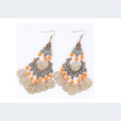 China New Design Fashion Snowflake Hollow Rhinestone Pendants Antique Women Earring Ethnic Black Orange Design for sale