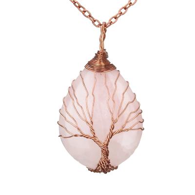 China Designer High Quality Women's Natural Gemstone Crystal Copper Chain Necklace Of The Tree FASHIONABLE Luxury Jewelry Life for sale