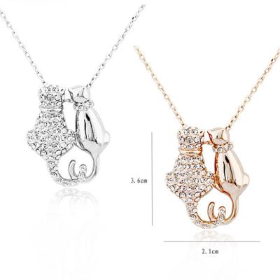 China New Type Cute Couples Cat Inlay Simple Diamond Pendant Necklace Imitation Rhinestone Nkel Cute Jewelry for sale