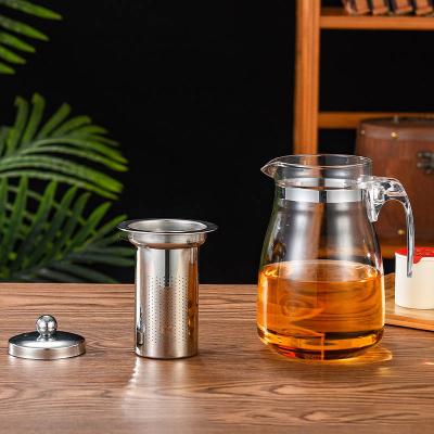 China Viable Wholesale Clear Cylinder Press Strainer Glass Teapot With Strainer Lids Infuser Glass Teapots for sale