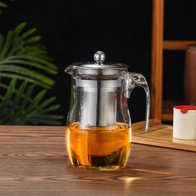 China Viable Hot Sales Clear Cylinder Press Strainer Glass Teapot For Drinking 700Ml With Stainless Steel Infuser for sale