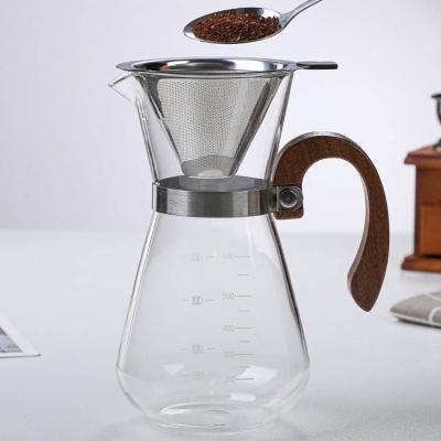 China Hot Selling Viable 600ml V60 Carafe Drip Coffee Pot With Wooden Handle Can Be Used With Filters for sale