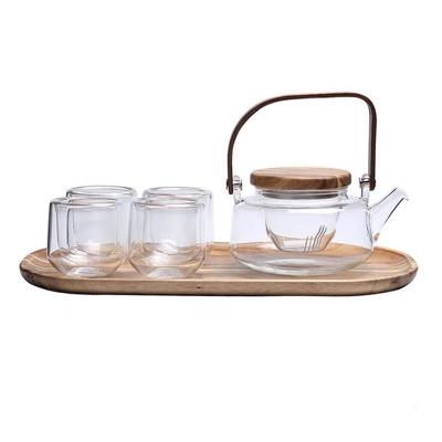 China Transparent Eco-friendly Customized Sustainable Can Be Heated By Open Fire Teapot Set Beam Glass Pot for sale