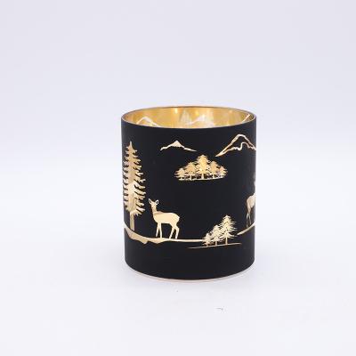 China All Regions Imanel Elegant Gold and Black Glass Deer and Pine Cylinder for Home Decoration for sale