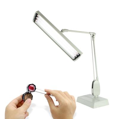 China Specialized high performance in jewelry appraisal led weighted tube light base two bulbs dangle arm desk working table lamp for sale