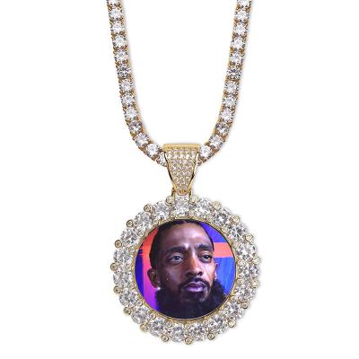 China Hot Selling Jewelry TRENDY Diamond Zircon Custom Charm Pendant Hip Hop Amazon Hip Hop Iced Out Photo Pendant Necklace for sale