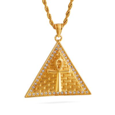 China XISHUO Religious Cubic Zircon and Stainless Steel Gold Plated Egyptian Ankh Symbol of Life Pendant for Men for sale