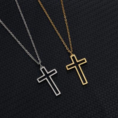 China Wholesale Christian Jewelry Pendant 18K Gold Stainless Steel Religious Hollowed-out Cross Necklace For Women for sale