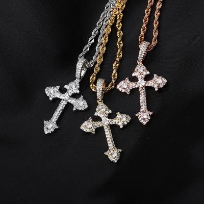 China XISHUO Religious Iced Out Ice Crystal Cubic Zirconia Cross Pendant Necklace Men Women Hip Hop Jewelry Bling Cross Pendant Necklace for sale