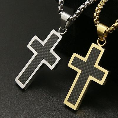 China XISHUO Gold Color Stainless Steel Religious Necklace With Cross Dangle Carbon Fiber For Men Hip Hop Fashion Vintage Necklace Male Jewelry for sale