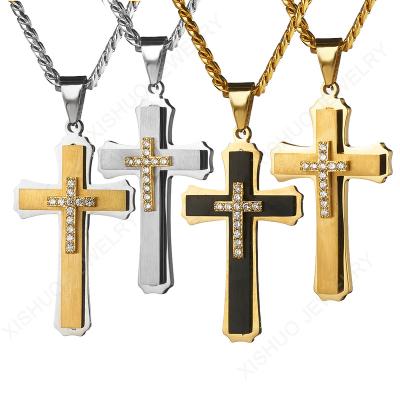 China Hot Sale Personalized Classic Stainless Steel Design Jewelry 18K Real Gold Plated Diamond Micro Inlay Zircon Choker Cross Pendant Necklace for sale