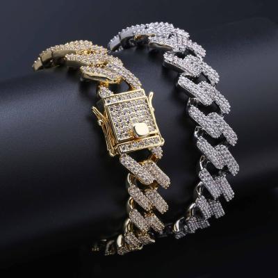 China FASHIONABLE XISHUO Miami Cuban Chain Men Bracelet Copper Gold Silver Color Iced Out Micro Pave CZ Bracelets HipHop Mens Jewelry Gifts for sale