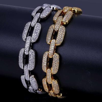 China Hot Selling FASHIONABLE Amazon HipHop Silver CZ Gold Iced Out Bling Square Cuban Link Chain Bracelet For Men for sale