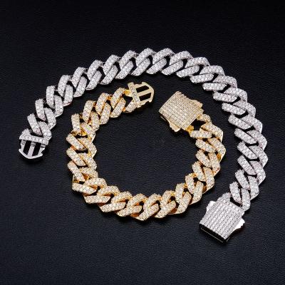 China Hot Selling High Quality Zircon Pop Amazon Pop Hip-Hop Chain Men's 14mm Cuban Bracelet Style With Spring Buckle for sale