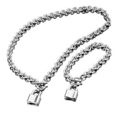 China FASHIONABLE Hot Selling New Design Amazon Vintage Lock Pendant Jewelry Set For Women Stainless Steel OT Clasp Chain Necklace And Bracelet for sale