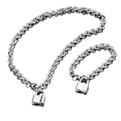 China FASHIONABLE XISHUO Overdone Hip Hop Jewelry Set Iced Out Bling Stainless Steel Lock Clasp Necklace Set for sale