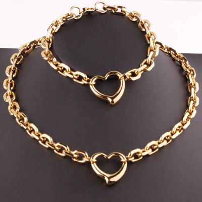 China XISHUO 18k Gold Trendy Women Stainless Steel Girls 8mm O Heart Necklace Bracelet Jewelry Set for sale