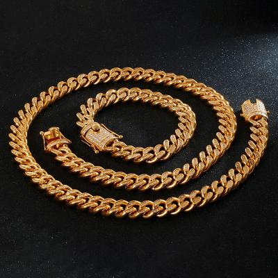 China FASHIONABLE Miami Chunky Cuban Link Chains Necklace Jewelry Set XISHUO 316L Stainless Steel Gold Bracelet for sale