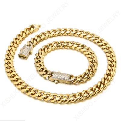 China New Charm Jewelry Ice Bling Chains Gold Trendy High Quality Trendy Silver Color Miami Chokers Cuban Chain Necklace For Women Men for sale