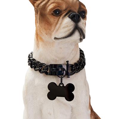 China Viable Hot Selling Luxury Dog Collar New Design Solid Stainless Steel Amazon Black Custom Chain Pit Bull Terrier Dog Link Large Dog Collar for sale