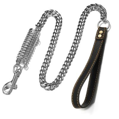 China Thoughtful Design Luxury Custom Spring Metal Braided Genuine Leather Pet Collar Leash Large For Dog for sale