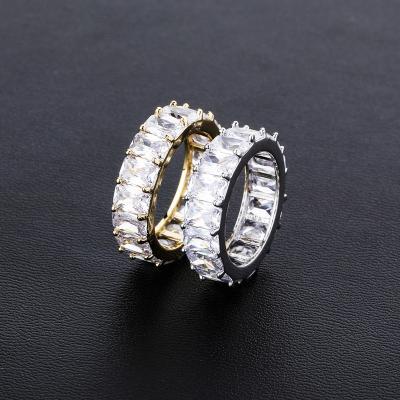 China XISHUO TRENDY Iced Out Band Ring Hip Hop Luxury Jewelry Baguette Cut Eternity Engagement For Women CZ Bling Bling Diamond Rings for sale