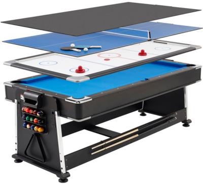 China Cheap price BilliardTable real leather pockets/snooker pool table 4 in 1 sprin around billiard table with air hockey table,tennis table,dining table for sale