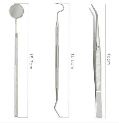 China Dental Tweezers Dental Oral Health Care Elbow Probe Stainless Steel Mirror Dental Tools 3-Piece Set for sale