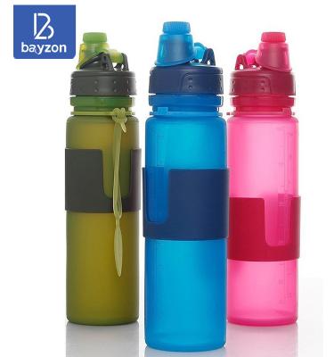 China Bpa Free Viable Sports Water Bottles Collapsible Silicone 500ML Bottle Outdoor With Lid Customized Manufacturer for sale