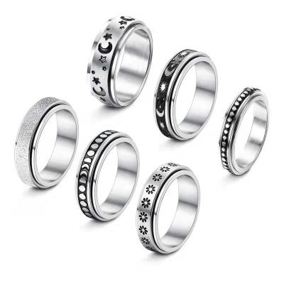 China FASHIONABLE High Quality Stainless Steel Spinner Restless Person Rings Relax Rings Star Moon Spinner Jewelry Ring for sale