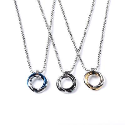 China FASHIONABLE Mens Wholesale Stainless Steel Three-Ring Hip Hop Necklace Luxury Round Pendant Necklace Saweather Jewelry for sale