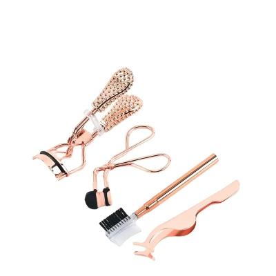 China Luxury Rose Gold Private Eyelash Curler Set of 4 Piece Stainless Steel Personal Care Beauty Tweezers for sale